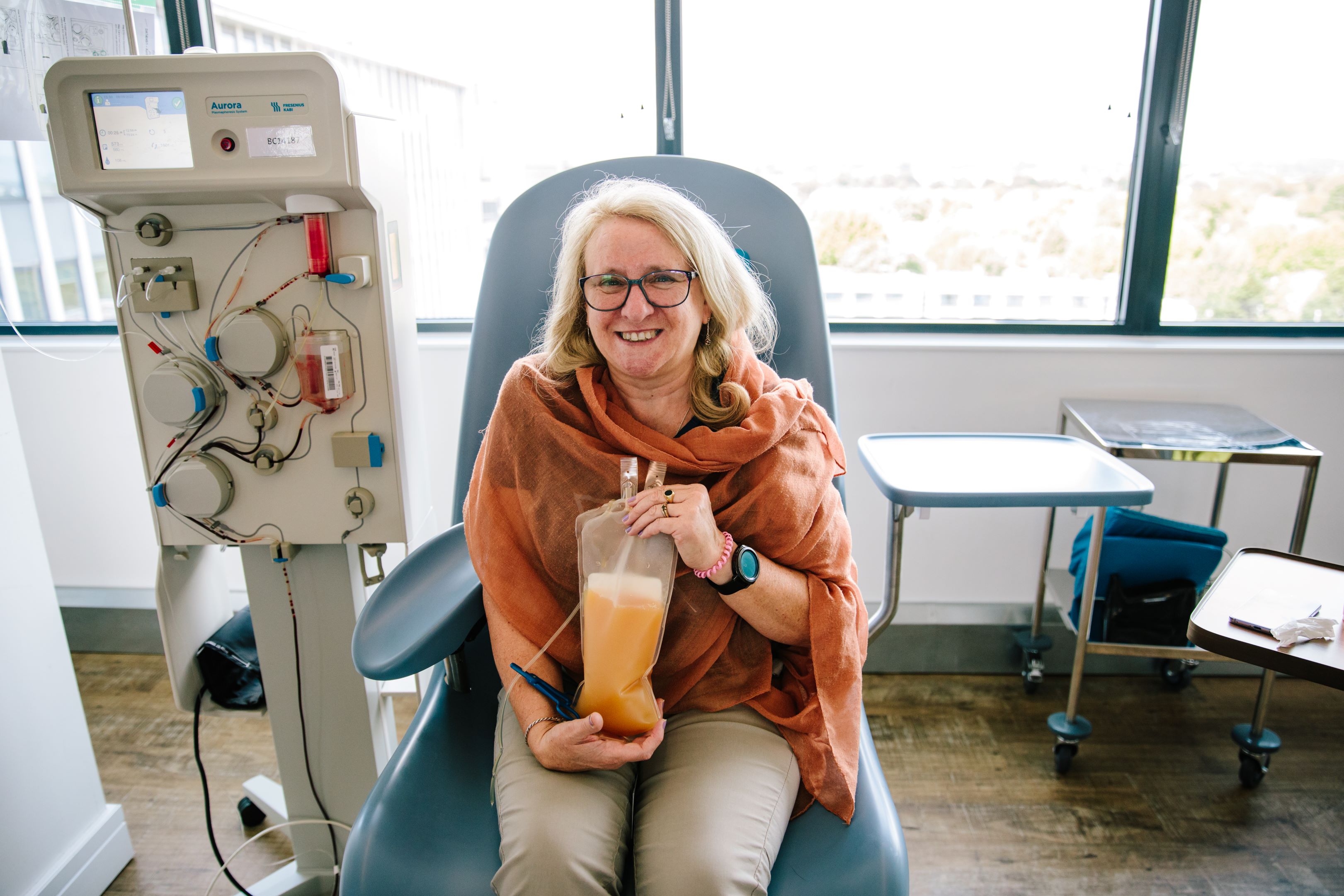 A donor with a bag of plasma